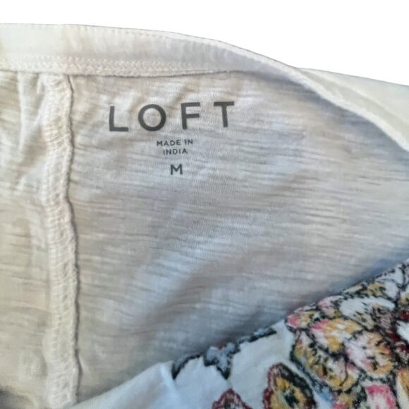 Loft VGUC Mama White Tank Top with Embroidery. Size M - Picture 3 of 5